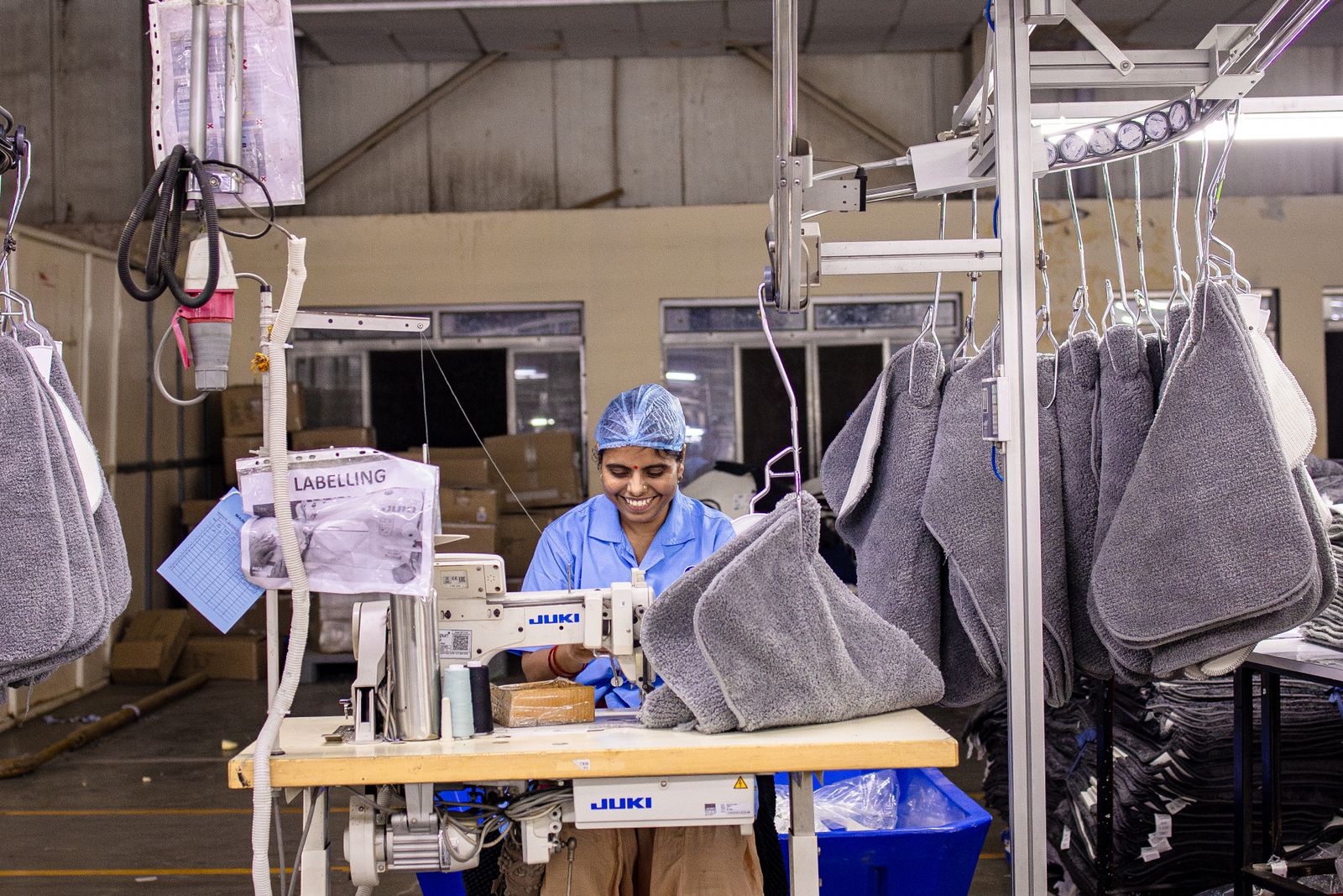 Industrial sewing on the production floor